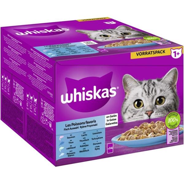 ARDEBO.de Whiskas Portionsbeutel Multipack Vorratspack 1+ Fisch Auswahl in Gelee 24 x 85g
