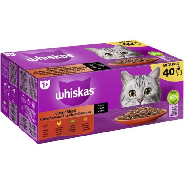 ARDEBO.de Whiskas Portionsbeutel Multipack Mega Pack 1+ Klassische Auswahl in Sauce 40 x 85g