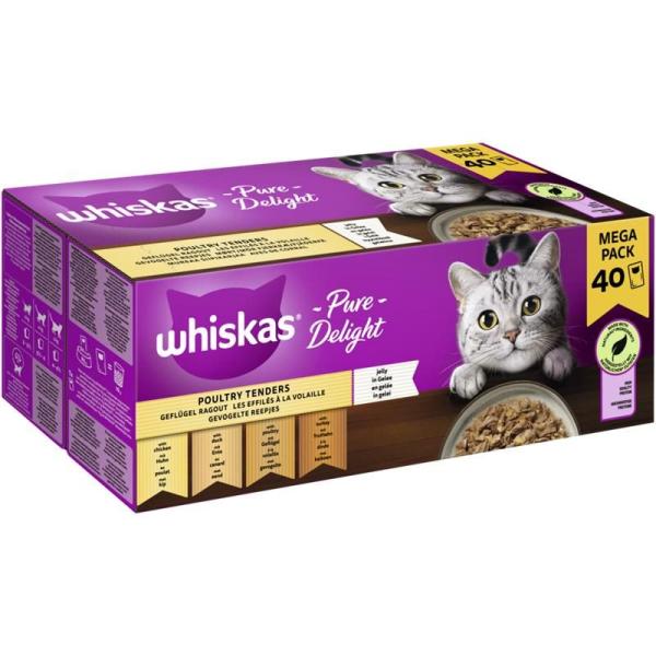 ARDEBO.de Whiskas Portionsbeutel Pure Delight Multipack Mega Pack 1+ Geflügel Ragout in Gelee 40 x 85g