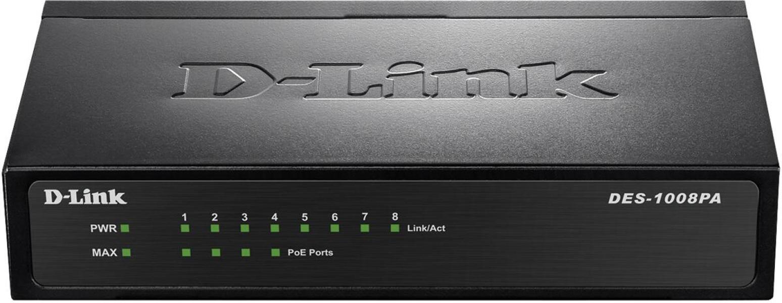 ARDEBO.de D-Link DES-1008PA 8-Port Fast Ethernet PoE Desktop Switch, 4x PoE, IP20