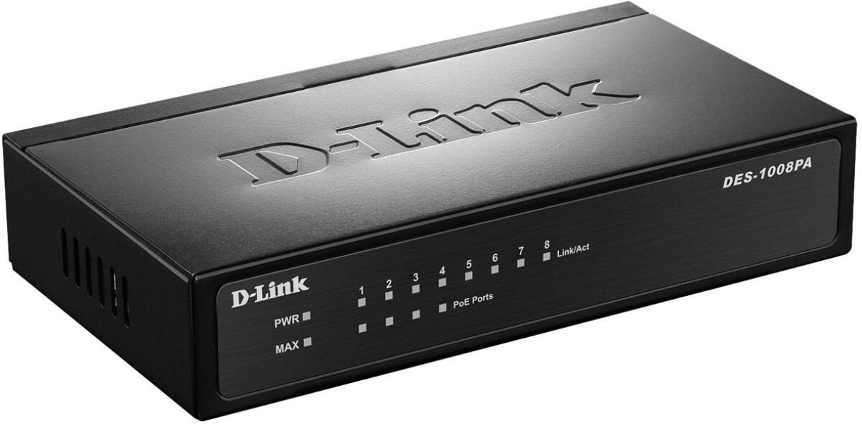 D-Link DES-1008PA 8-Port Fast Ethernet PoE Desktop Switch, 4x PoE, IP20