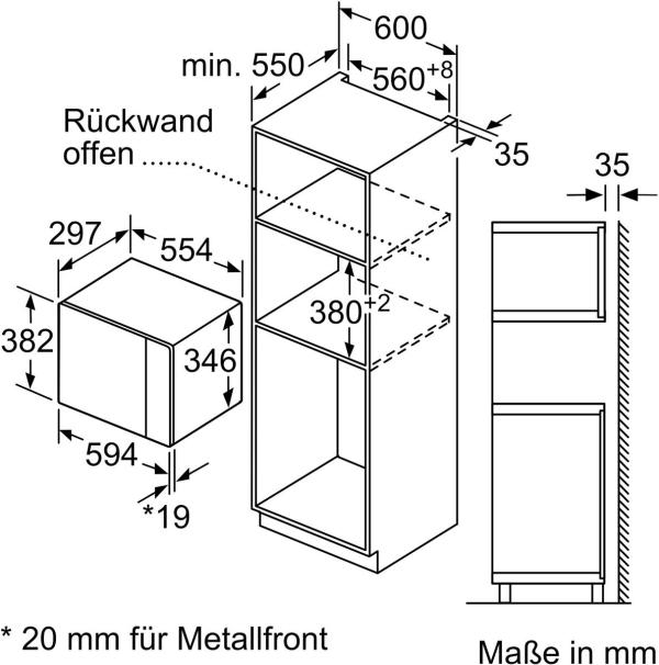 Neff HLAWD23G0 N50 Einbau Mikrowelle, 59,4 cm breit, 20 L, 5 Leistungsstufen, 7 Automatikprogramme, Graphite-Grey