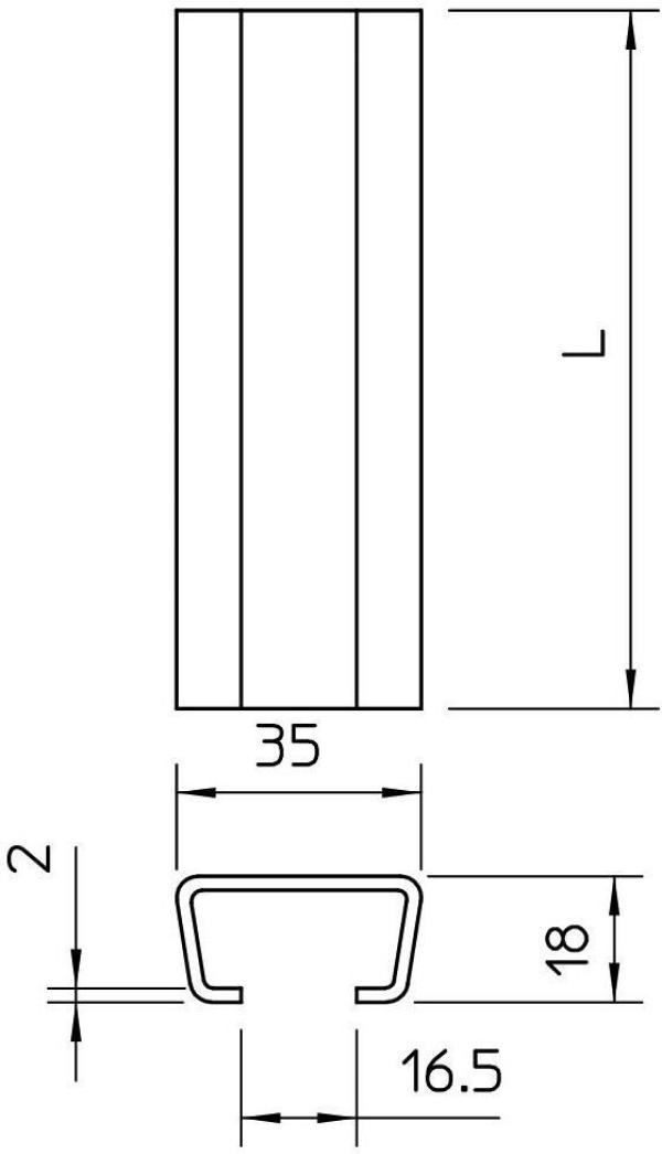 OBO Bettermann AMS3518 Profilschiene, ungelocht, Schlitzweite, Stahl, 16,5mm (1112228)