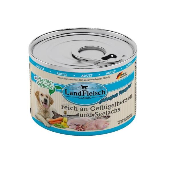 ARDEBO.de Landfleisch Dog Classic Geflügelherzen & Seelachs mit Gartengemüse 195g