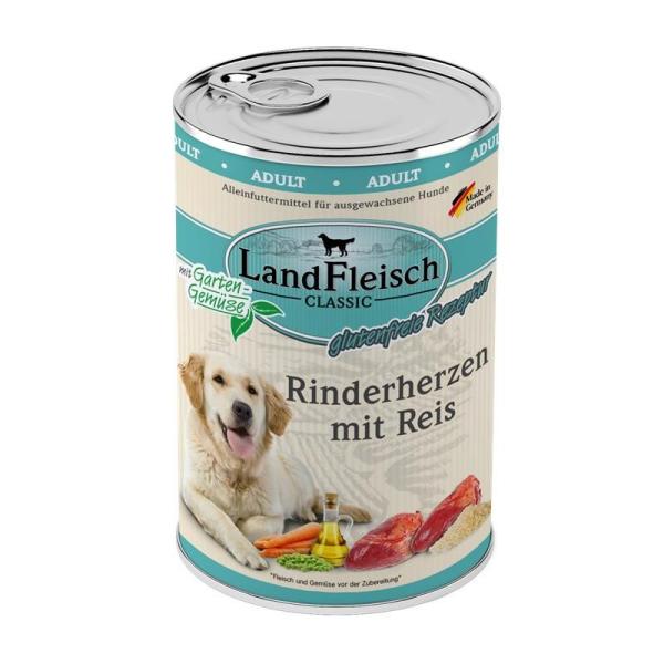 ARDEBO.de Landfleisch Dog Classic Rinderherzen mit Reis & Gartengemüse 400g
