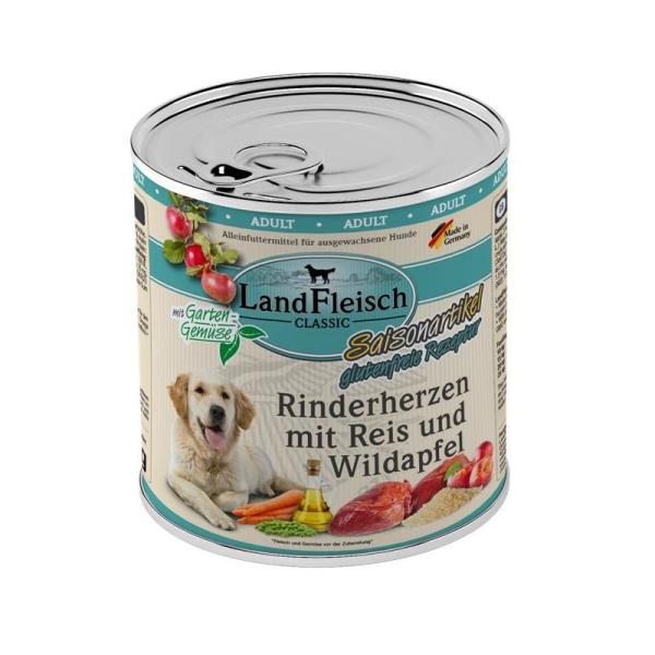 ARDEBO.de Landfleisch Dog Classic Rinderherzen mit Reis, Wildapfel & Gartengemüse 800g