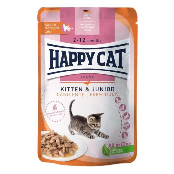 ARDEBO.de Happy Cat PB Young Meat in Sauce Kitten & Junior Land Ente 85g