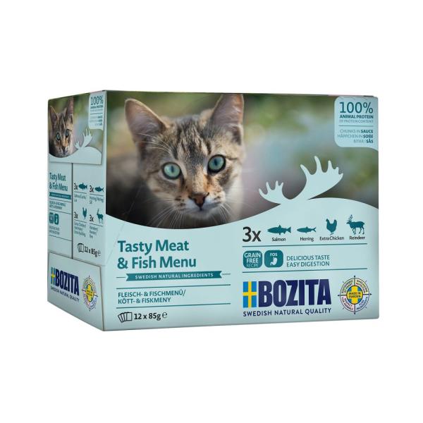 ARDEBO.de Bozita Fisch & Fleisch Häppchen in Sauce Multibox 12x85g