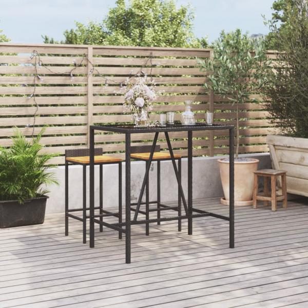 ARDEBO.de - Bartisch mit Glasplatte Schwarz 110x70x110 cm Poly Rattan