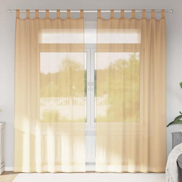 ARDEBO.de - Voile Vorhänge mit Schlaufen 2 Stk. Sandfarbe 140x245 cm