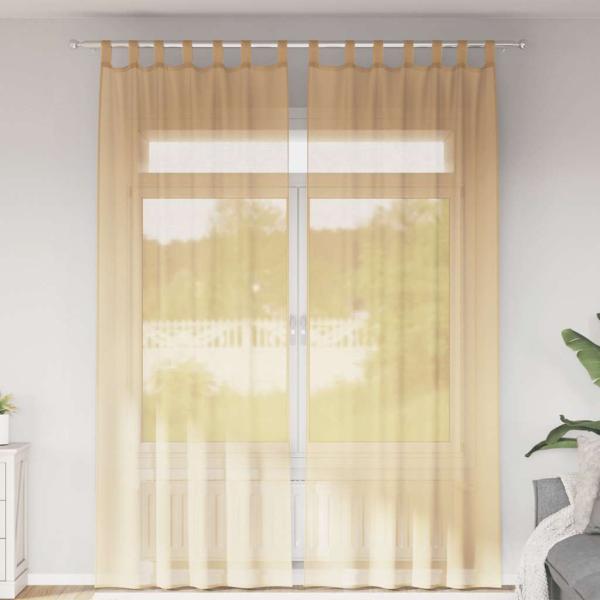 ARDEBO.de - Voile Vorhänge mit Schlaufen 2 Stk. Sandfarbe 140x260 cm