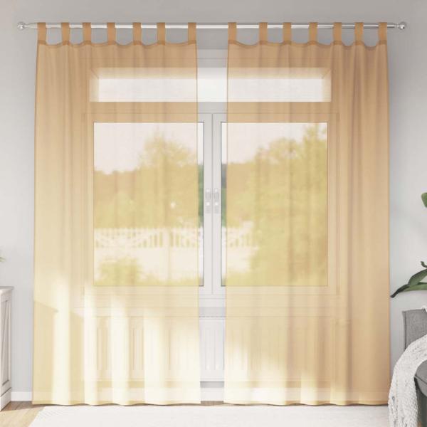 ARDEBO.de - Voile Vorhänge mit Schlaufen 2 Stk. Sandfarbe 140x225 cm