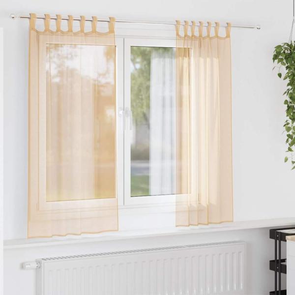 ARDEBO.de - Voile Vorhänge mit Schlaufen 2 Stk. Sandfarbe 140x175 cm