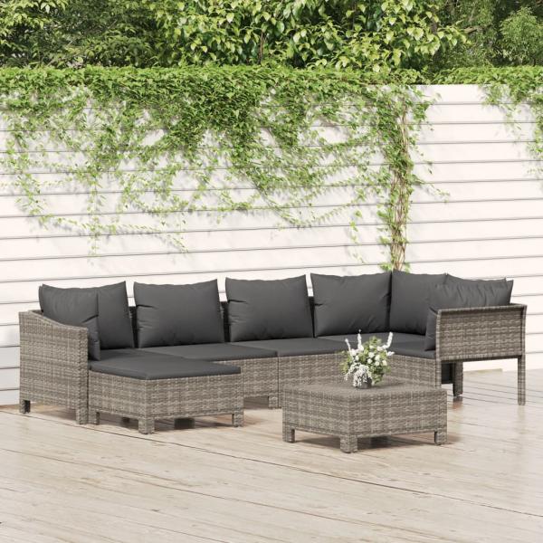 ARDEBO.de - 7-tlg. Garten-Lounge-Set mit Kissen Grau Poly Rattan