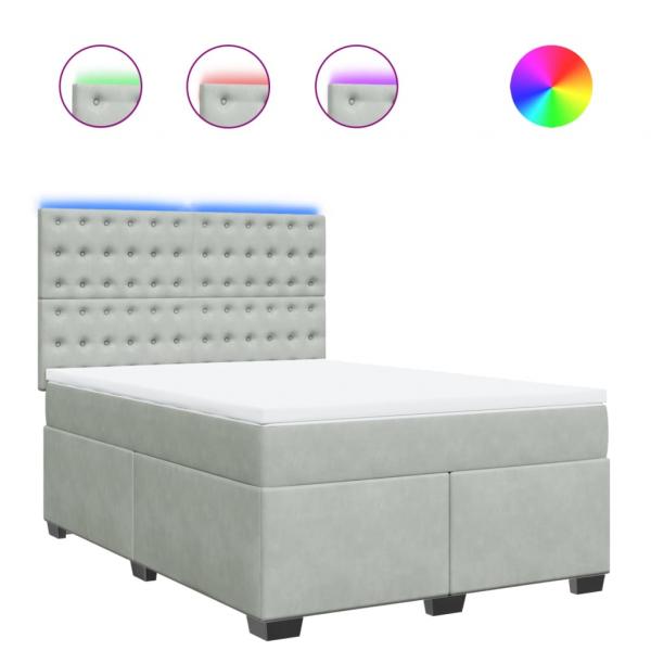 Boxspringbett mit Matratze Hellgrau 140x190 cm Samt