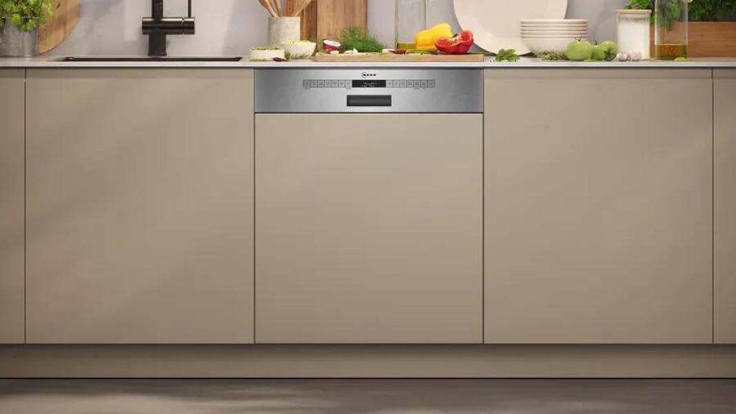 Neff S145ECS15E N50 Vollintegrierter Geschirrspüler, 60 cm breit, 14 Maßgedecke, AquaStop, Kindersicherung, 6 Programme, Flex Besteckschublade, Home Connect, Edelstahl