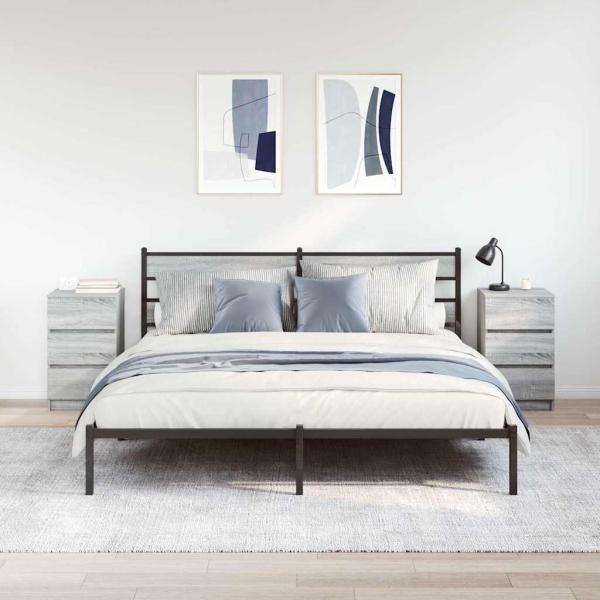 ARDEBO.de - Nachttische mit 3 Schubladen 2 Stk. Grau Sonoma 39x35x65 cm