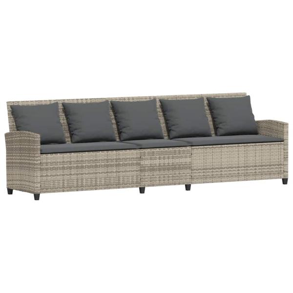 Gartensofa 5-Sitzer mit Kissen Hellgrau Poly Rattan
