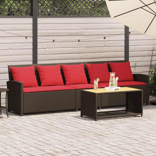 ARDEBO.de - Gartensofa 5-Sitzer mit Kissen Braun Poly Rattan