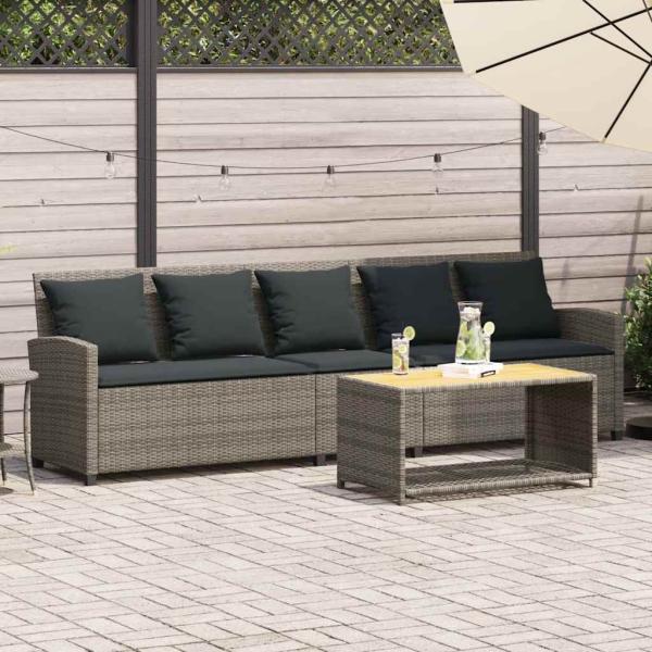 ARDEBO.de - Gartensofa 5-Sitzer mit Kissen Grau Poly Rattan