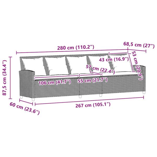 Gartensofa 5-Sitzer mit Kissen Grau Poly Rattan