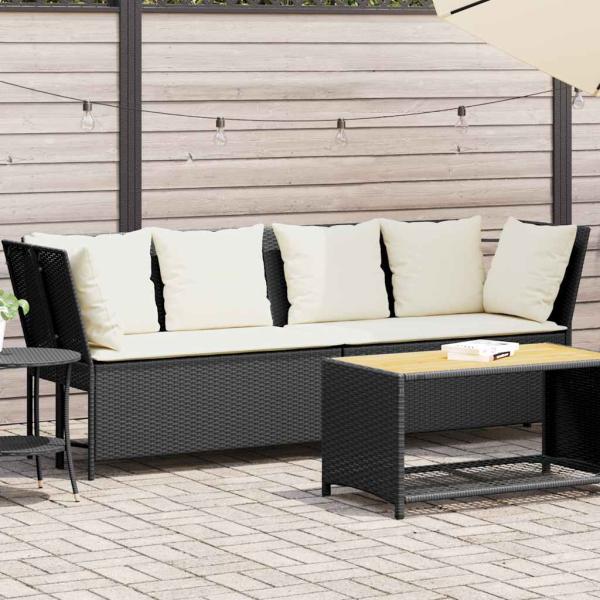ARDEBO.de - Gartensofa mit Kissen Schwarz Poly Rattan