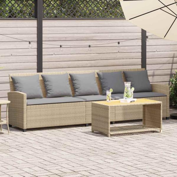 ARDEBO.de - Gartensofa 5-Sitzer mit Kissen Beige Poly Rattan