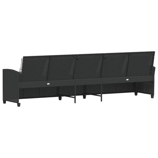 Gartensofa 5-Sitzer mit Kissen Schwarz Poly Rattan