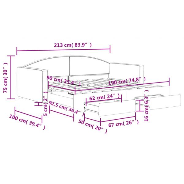 Tagesbett Ausziehbar mit Schubladen Hellgrau 90x190 cm Stoff