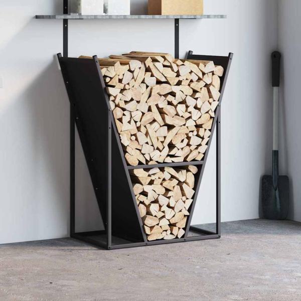 Brennholzregal Schwarz 69,5x35x81 cm Kaltgewalzter Stahl