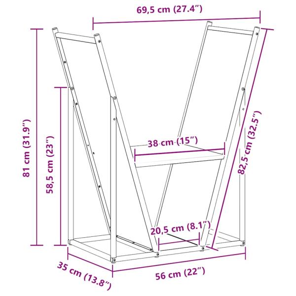 Brennholzregal Schwarz 69,5x35x81 cm Kaltgewalzter Stahl