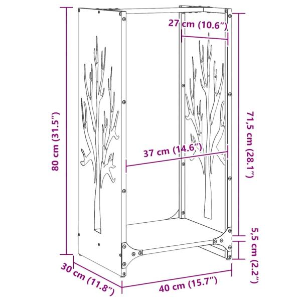 Brennholzregal Schwarz 40x30x80 cm Kaltgewalzter Stahl