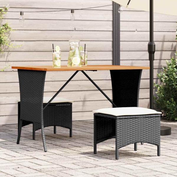 ARDEBO.de - 3-tlg. Garten-Essgruppe mit Kissen Schwarz Poly Rattan
