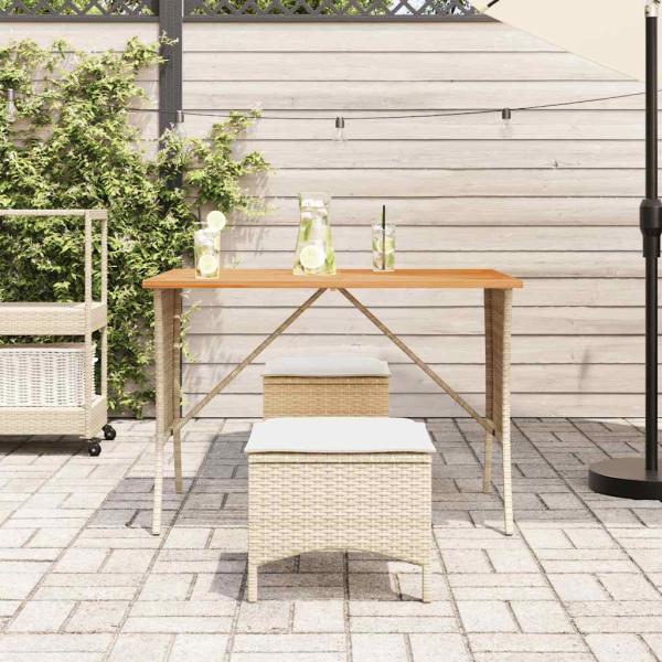 3-tlg. Garten-Essgruppe mit Kissen Beige Poly Rattan