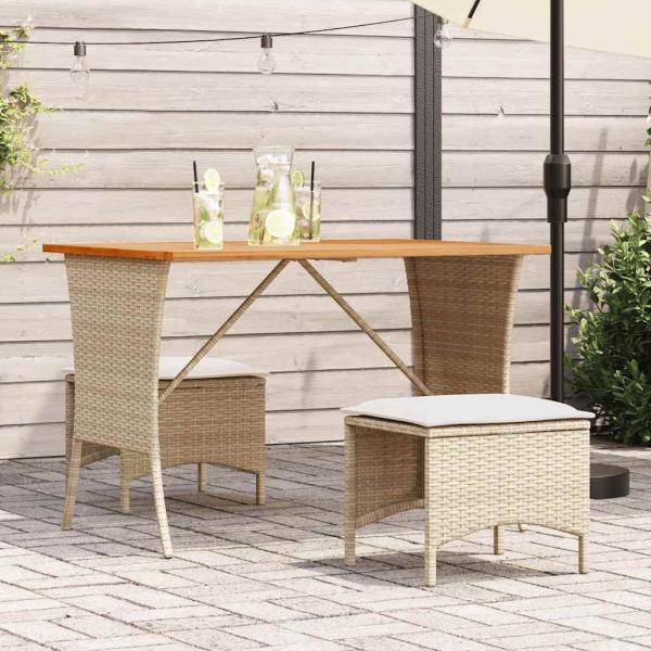 ARDEBO.de - Gartentisch mit Akazienholzplatte Beige 105x75x72cm Poly Rattan