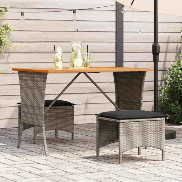 ARDEBO.de - Gartentisch mit Akazienholzplatte Grau 105x75x72cm Poly Rattan
