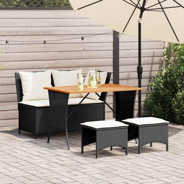 ARDEBO.de - 4-tlg. Garten-Essgruppe mit Kissen Schwarz Poly Rattan