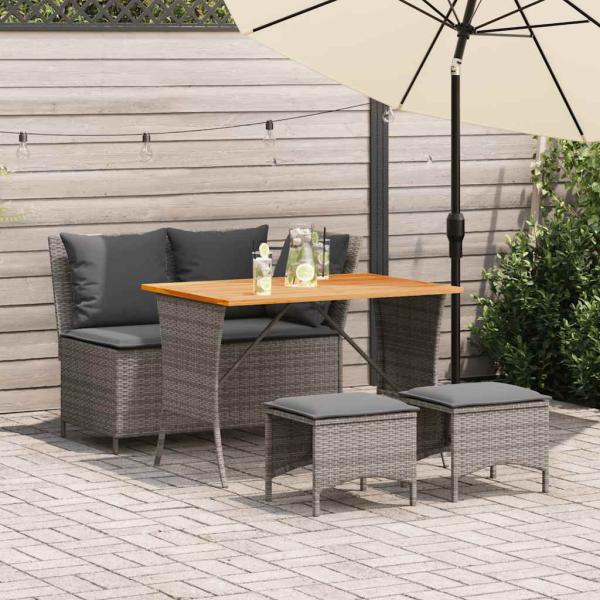 ARDEBO.de - 4-tlg. Garten-Essgruppe mit Kissen Grau Poly Rattan