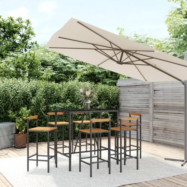 ARDEBO.de - 7-tlg. Gartenbar-Set Schwarz Poly Rattan & Massivholz Akazie