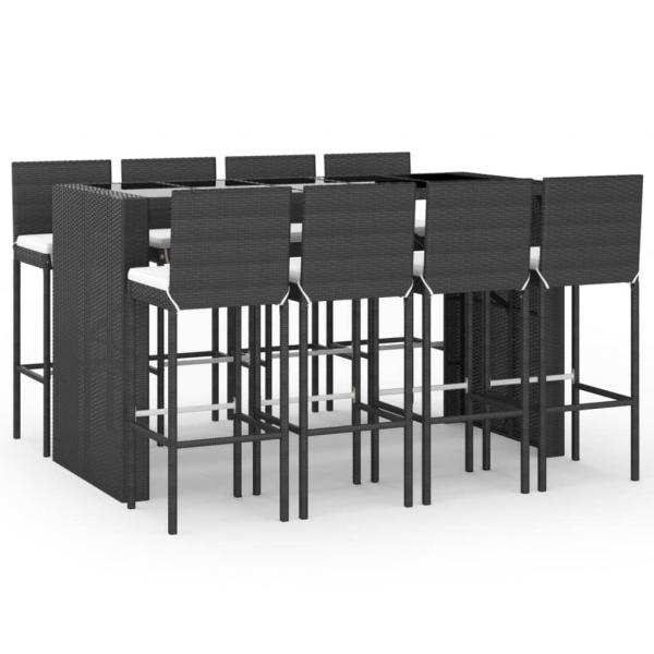 9-tlg. Gartenbar-Set mit Kissen Schwarz Poly Rattan