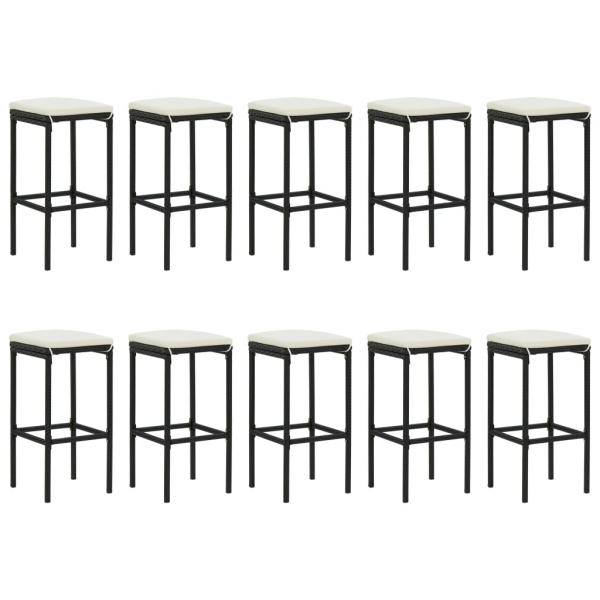 11-tlg. Gartenbar-Set mit Kissen Schwarz Poly Rattan