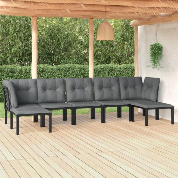 ARDEBO.de - 7-tlg. Garten-Lounge-Set Schwarz und Grau Poly Rattan