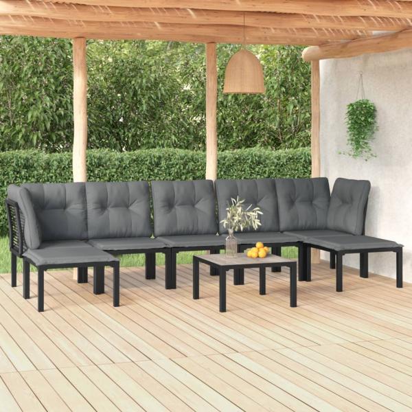 ARDEBO.de - 8-tlg. Garten-Lounge-Set Schwarz und Grau Poly Rattan