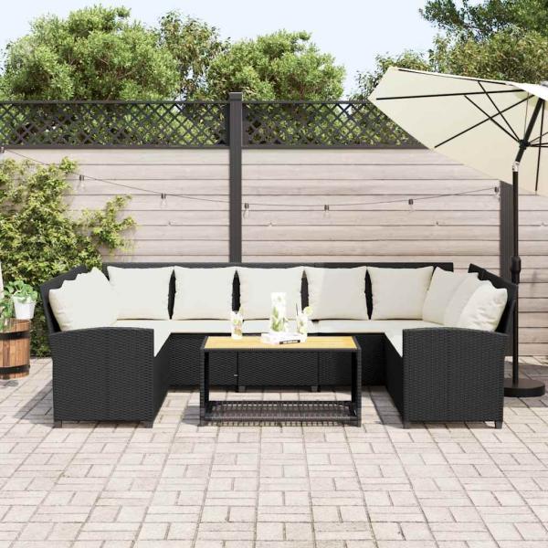 Gartensofa mit Kissen Schwarz Poly Rattan