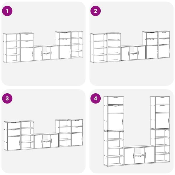 5-tlg. Wohnwand mit Stauraum ODDA Weiß Massivholz Kiefer