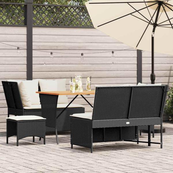 ARDEBO.de - 5-tlg. Garten-Sofagarnitur mit Kissen Schwarz Poly Rattan