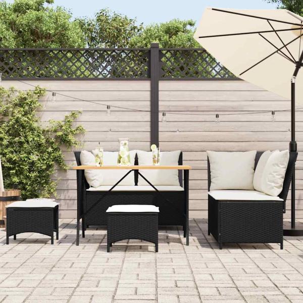 5-tlg. Garten-Sofagarnitur mit Kissen Schwarz Poly Rattan
