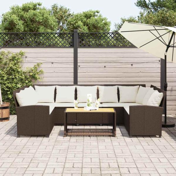 Gartensofa mit Kissen Braun Poly Rattan