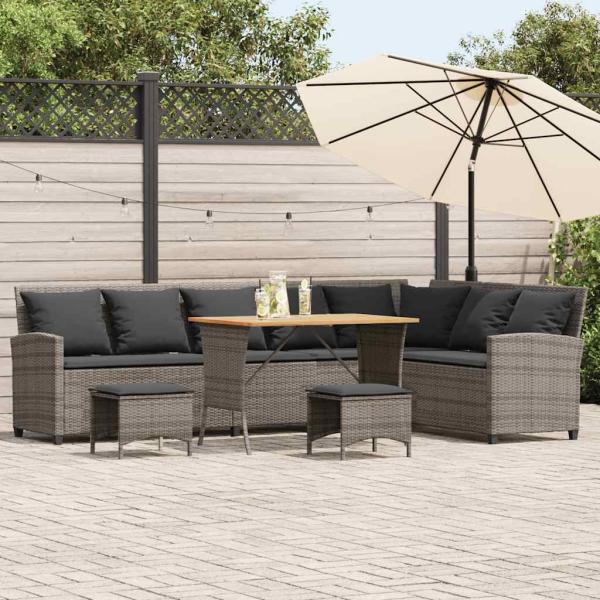 ARDEBO.de - 4-tlg. Garten-Sofagarnitur mit Kissen L-Form Grau Poly Rattan
