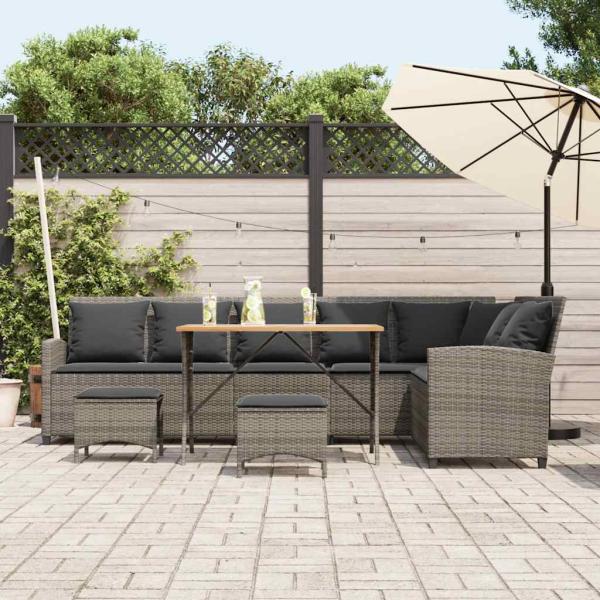 4-tlg. Garten-Sofagarnitur mit Kissen L-Form Grau Poly Rattan